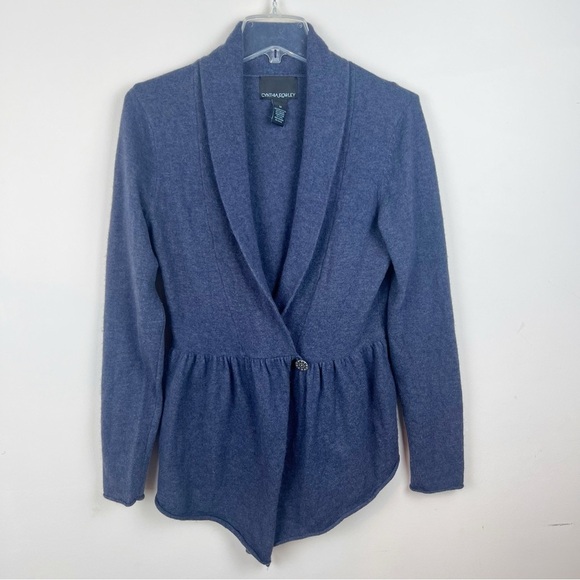 Vintage Y2K Cynthia Rowley Angora Wool Cardigan Sweater Asymmetrical Hem Blue - Picture 8 of 8